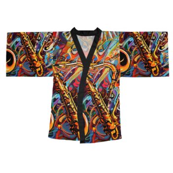 "Musical Poetry" Long Sleeve Kimono Robe (AOP)