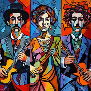 3 Musicians Tryptych by Artist Peter O'Neill
