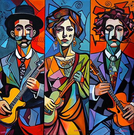 3 Musicians Tryptych by Artist Peter O'Neill