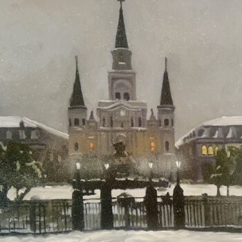 Snow on St. Lois Cathedral Original oil by artist Peter O'Neill
